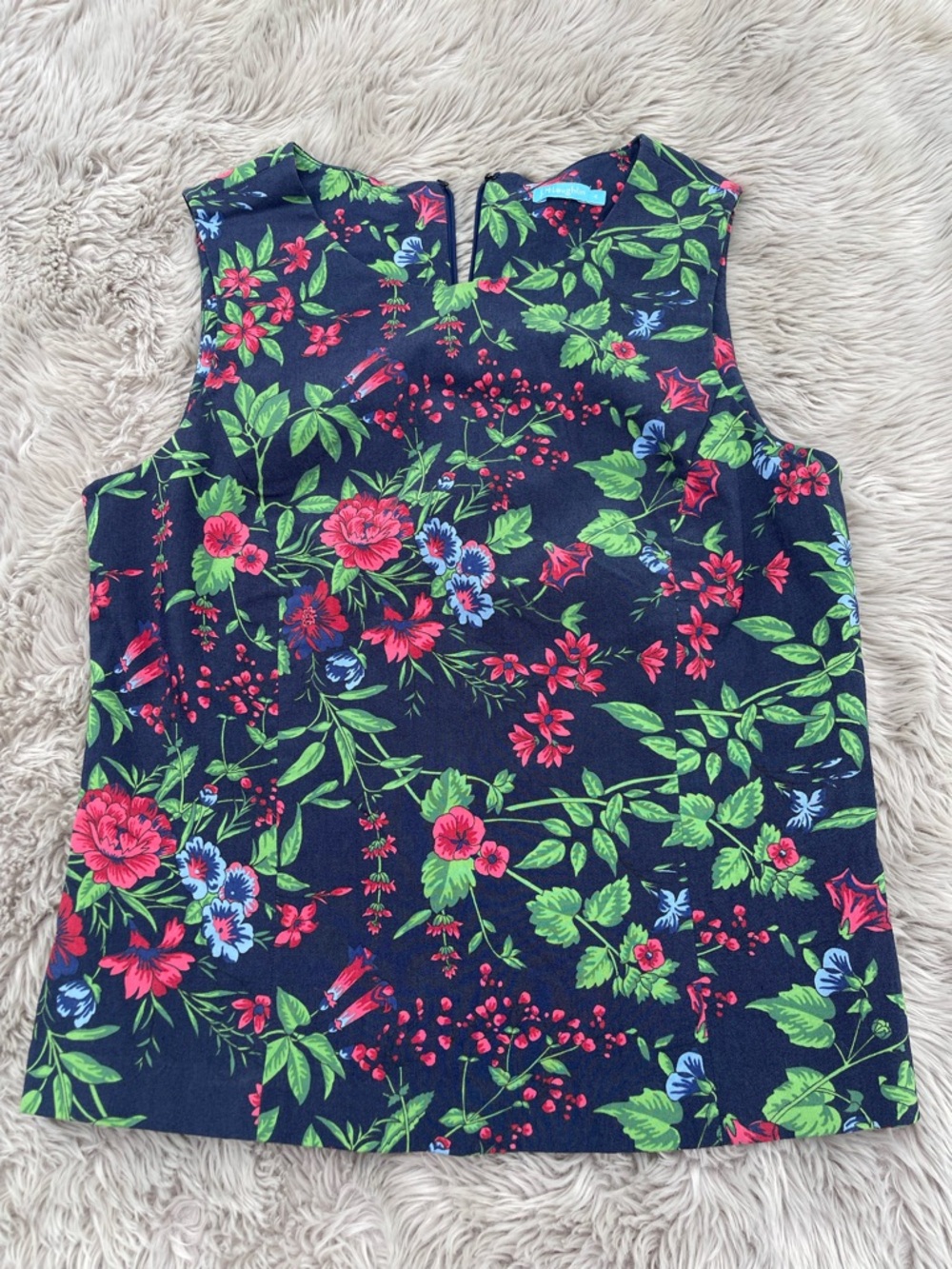 J. McLaughlin Amelia Navy/Multicolor Floral Stretch Sleeveless Top Size 4 Tank - Picture 5 of 12